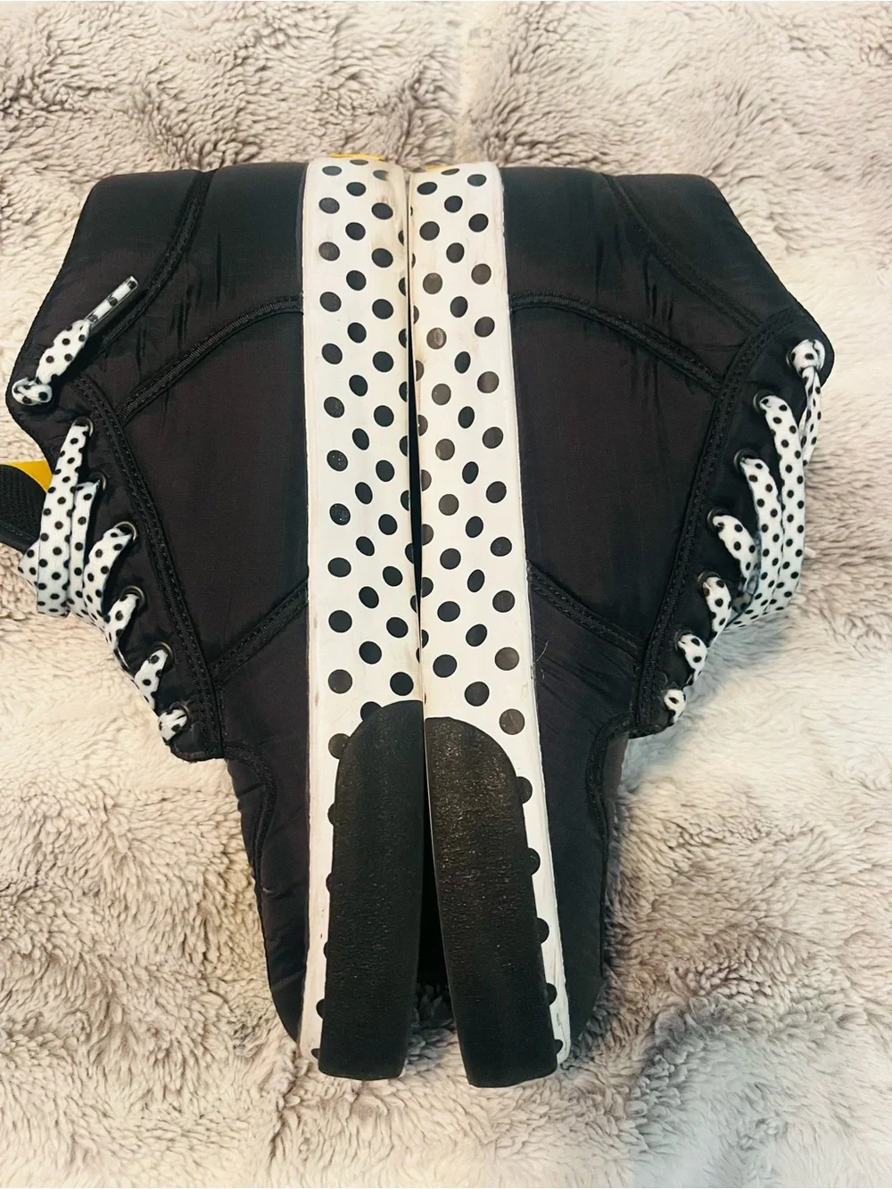 Alife Black High-Top Sneakers with Yellow Logo and White Polka Dot Laces